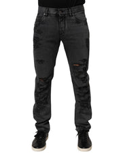 Black Tattered Skinny Cotton Men Denim Jeans