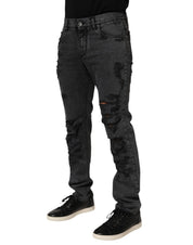 Black Tattered Skinny Cotton Men Denim Jeans