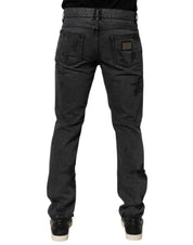 Black Tattered Skinny Cotton Men Denim Jeans