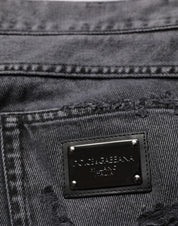 Black Tattered Skinny Cotton Men Denim Jeans