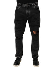 Black Washed Ripped Loose Cotton Denim Jeans