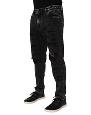 Black Washed Ripped Loose Cotton Denim Jeans