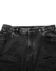 Black Washed Ripped Loose Cotton Denim Jeans