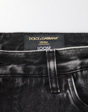 Black Washed Ripped Loose Cotton Denim Jeans