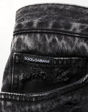 Black Washed Ripped Loose Cotton Denim Jeans