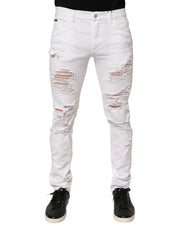 White Distressed Ripped Denim Trouser Jeans