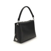 Black Calf Leather Lui Large Shoulder Bag with FF Metal Corner Accents
