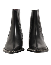 Black Leather Studded Men Short Boots Shoes