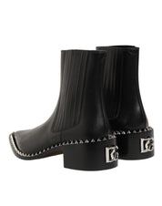 Black Leather Studded Men Short Boots Shoes