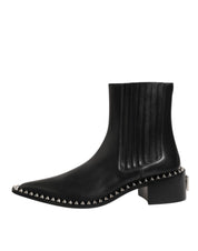 Black Leather Studded Men Short Boots Shoes