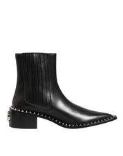 Black Leather Studded Men Short Boots Shoes