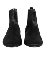 Black Leather Fur Men CHELSEA Boots Shoes