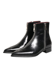 Black Calfskin Leather Men SHORT Boots Shoes