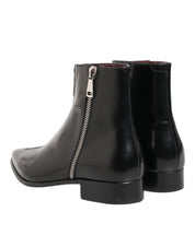Black Calfskin Leather Men SHORT Boots Shoes
