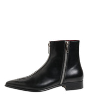 Black Calfskin Leather Men SHORT Boots Shoes