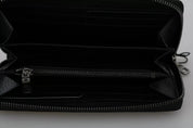 Black Leather #DGFAMILY Zipper Continental Mens Wallet