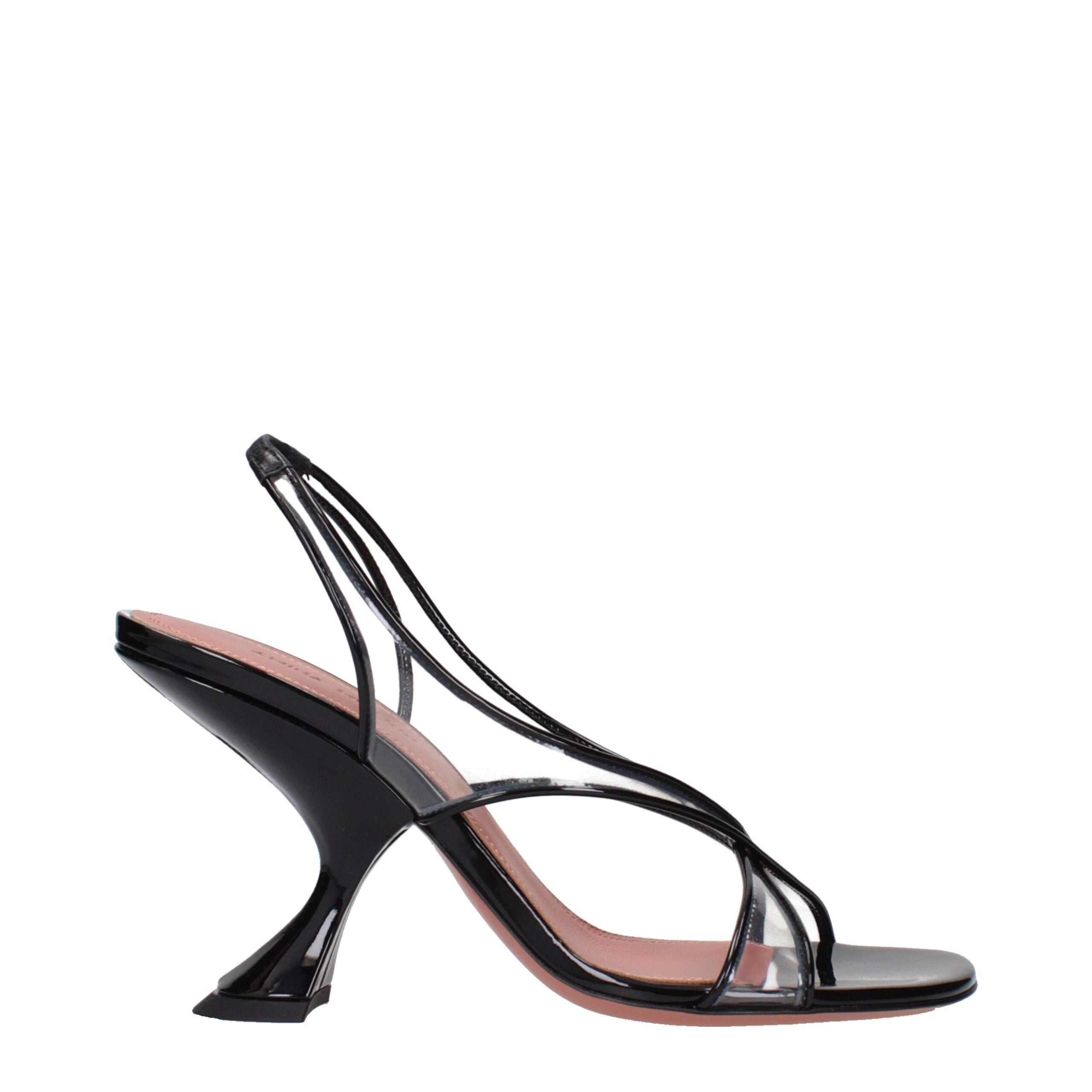 Amina Muaddi Black Patent Leather Stiletto Heel Sandals