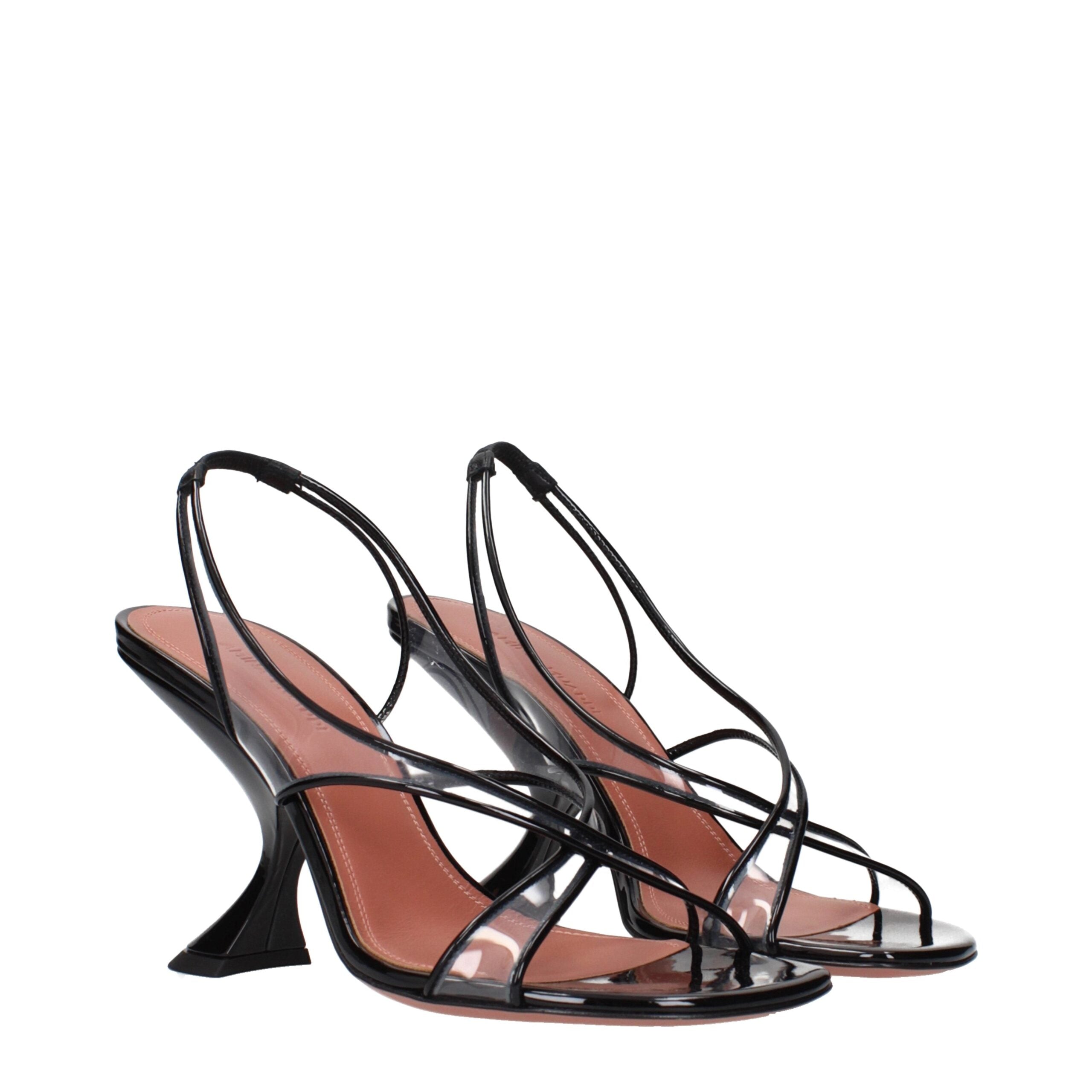 Amina Muaddi Black Patent Leather Stiletto Heel Sandals