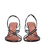 Amina Muaddi Black Patent Leather Stiletto Heel Sandals