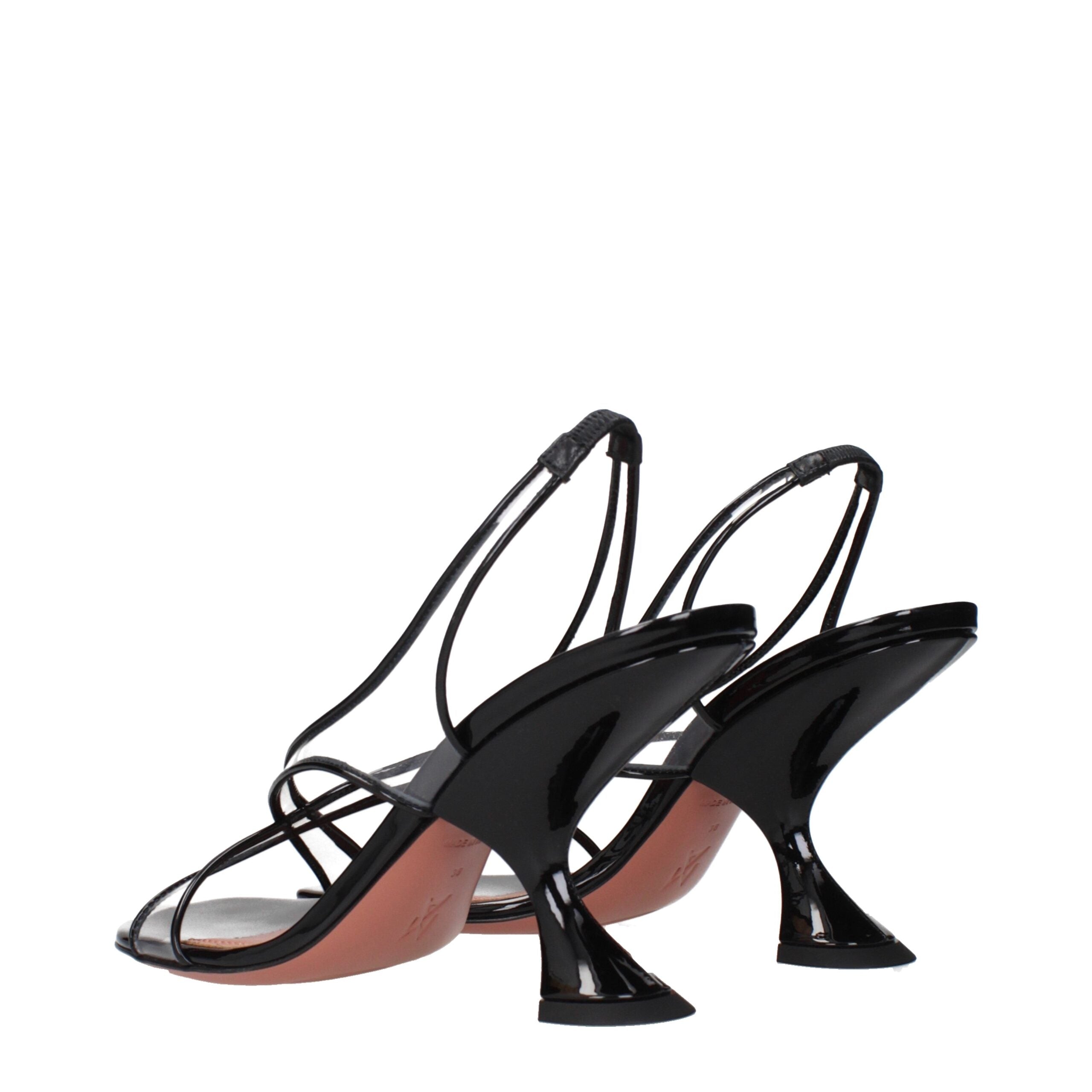 Amina Muaddi Black Patent Leather Stiletto Heel Sandals