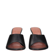 Amina Muaddi Black Leather Stiletto Heel Sandals
