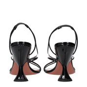 Amina Muaddi Black Patent Leather Stiletto Heel Sandals