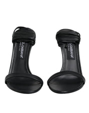 Black Leather Stiletto Heels Sandals Shoes
