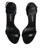 Black Leather Stiletto Heels Sandals Shoes
