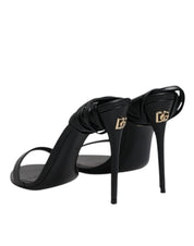 Black Leather Stiletto Heels Sandals Shoes
