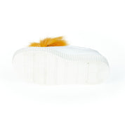 White Textile Women Sneaker with Fur Pom Poms