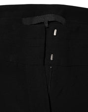 Black Viscose Acetate Blend Straight Leg High Waist Pants