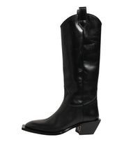 Black Leather Over The Calf Biker Boots Shoes