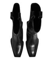 Black Leather Over The Calf Biker Boots Shoes