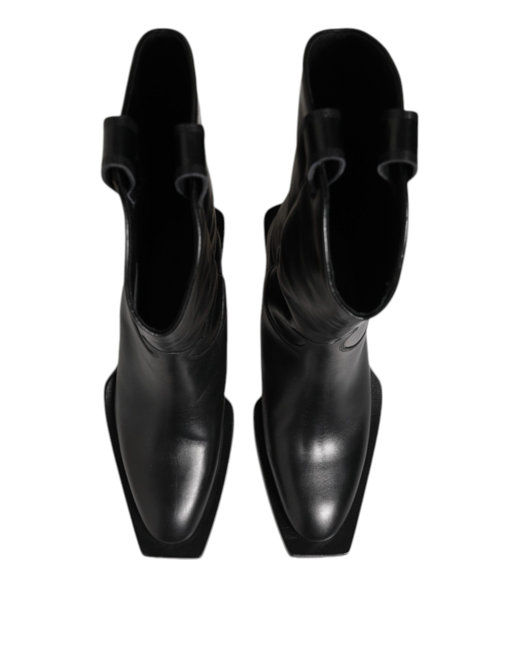 Black Leather Over The Calf Biker Boots Shoes