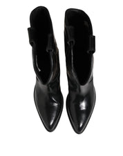 Black Leather Over The Calf Biker Boots Shoes
