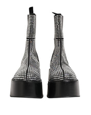 Black Crystal Strass Mid Calf Short Boots  Shoes
