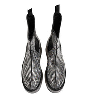 Black Crystal Strass Mid Calf Short Boots  Shoes