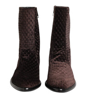 Brown Cotton Velvet Mid Calf Short Boots Shoes