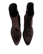 Brown Cotton Velvet Mid Calf Short Boots Shoes