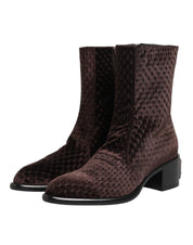 Brown Cotton Velvet Mid Calf Short Boots Shoes