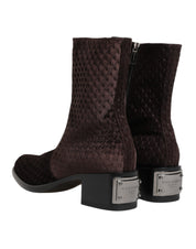 Brown Cotton Velvet Mid Calf Short Boots Shoes