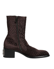 Brown Cotton Velvet Mid Calf Short Boots Shoes