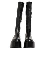 Black Logo Plaque Over The Calf Boots Shoes