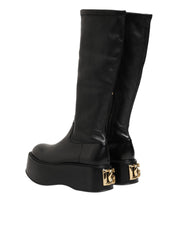 Black Logo Plaque Over The Calf Boots Shoes