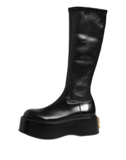 Black Logo Plaque Over The Calf Boots Shoes