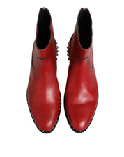 Red Studded Chelsea Short Ankle Boots Shoes