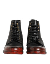 Black Red Lace Up Short Ankle Boot Shoes