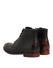 Black Red Lace Up Short Ankle Boot Shoes