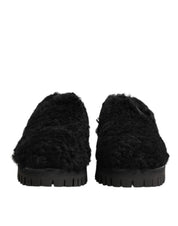 Dolce & Gabbana Black Leather Fur Dress Slippers