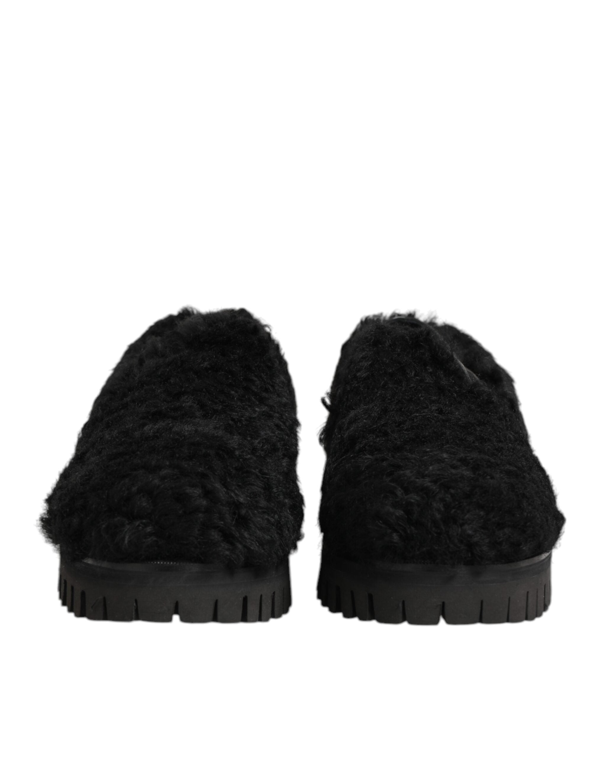 Dolce & Gabbana Black Leather Fur Dress Slippers